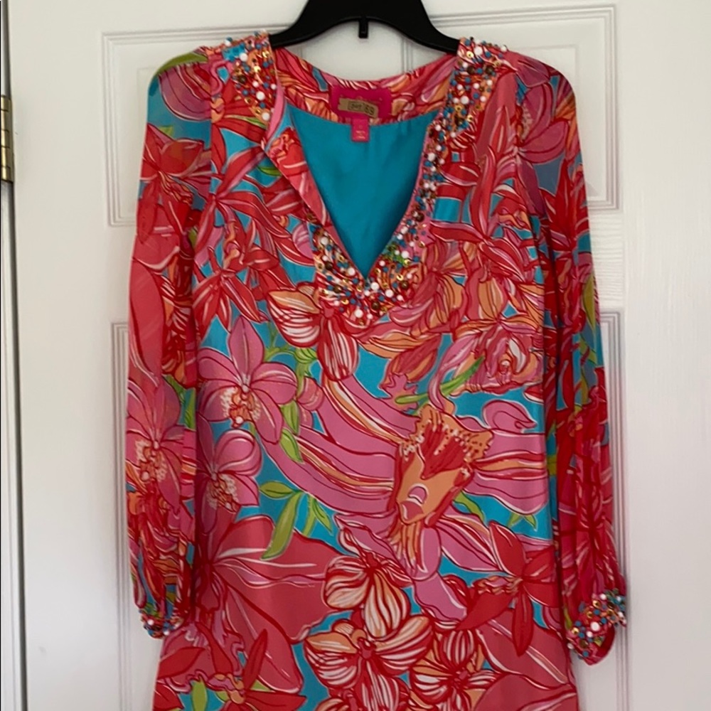 Gorgeous Lily  dress w/beading at neck & wrists